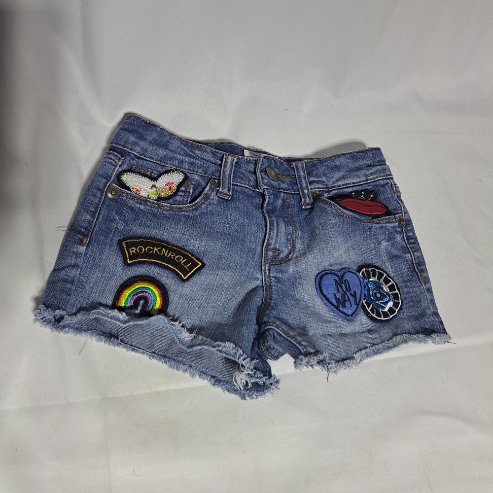 Hudson Kids Girls Size 7 Blue Distressed Denim Jean Patch Cut Off Shorts